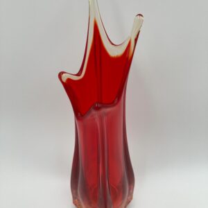 MCM L.E. Smith Simplicity Glass Swung Vase 4 Square Red Amberina