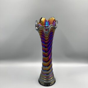 Vintage Imperial Ripple Amethyst Carnival Glass Vase - Iridescent Purple Carnival Glass