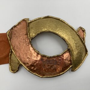 Vintage Genuine Leather Belt with Hammered Copper & Brass Buckle - adjustable