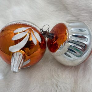 Vintage Pair of German Mercury Glass Ornaments - Bronze, White & Silver