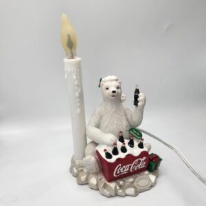 Vintage Coca Cola Polar Bear Accent Lamp with Flickering Candle Light