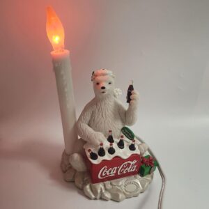 Vintage Coca Cola Polar Bear Accent Lamp with Flickering Candle Light